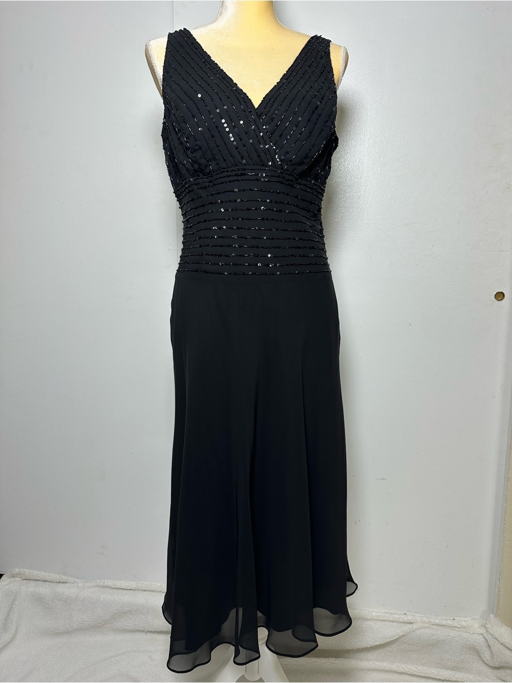 Vintage Y2K S.L. Fashions Beaded Midi Dress Flared Hem (Tag 12, Like Size M)